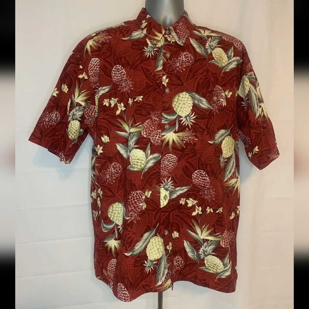 Saddlebred Red Floral Pineapple Hawaiian Short Sleeve Shirt Mens Extra Large XL.